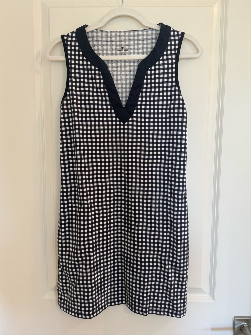 Draper James x Lands End Navy Gingham Cotton Shift Dress